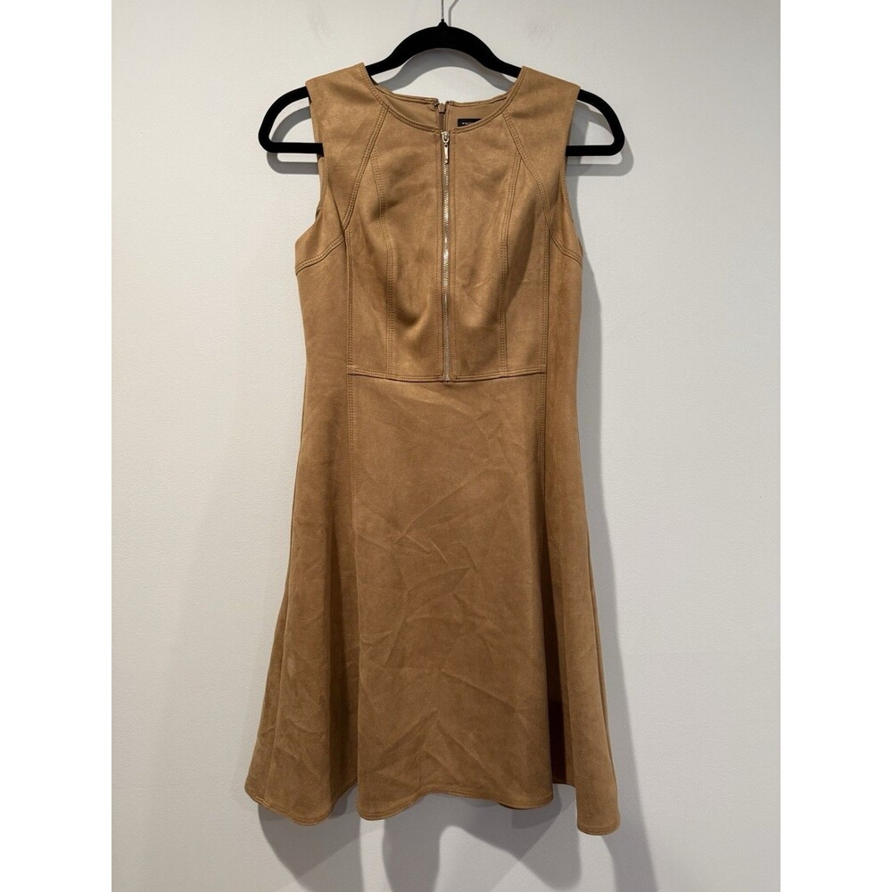 White House Black Market Faux Suede Dress 0 Light Brown Zip Cowgirl Country